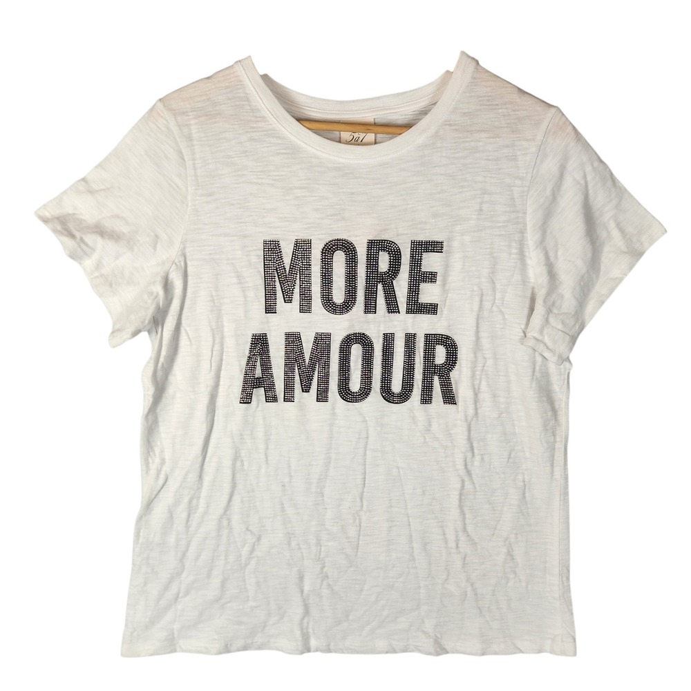 Cinq a Sept Rhinestone More Amour Tee Size M White Black Short Sleeve NWT